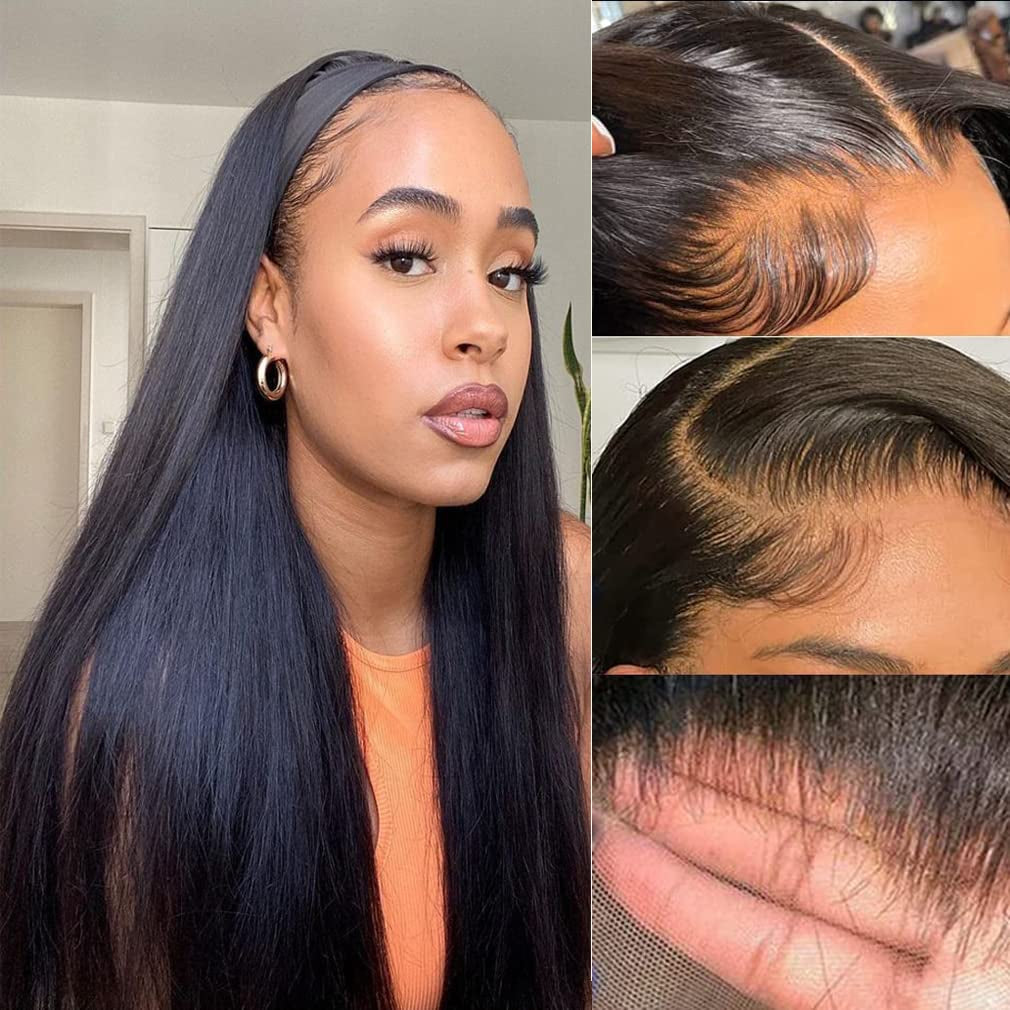 MISSJOLIE 13X6 Lace Front Human Hair Wig Straight Pre Plucked with Baby Hair Natural Hairline 180% Density Glueless 22 Inch Natural Color