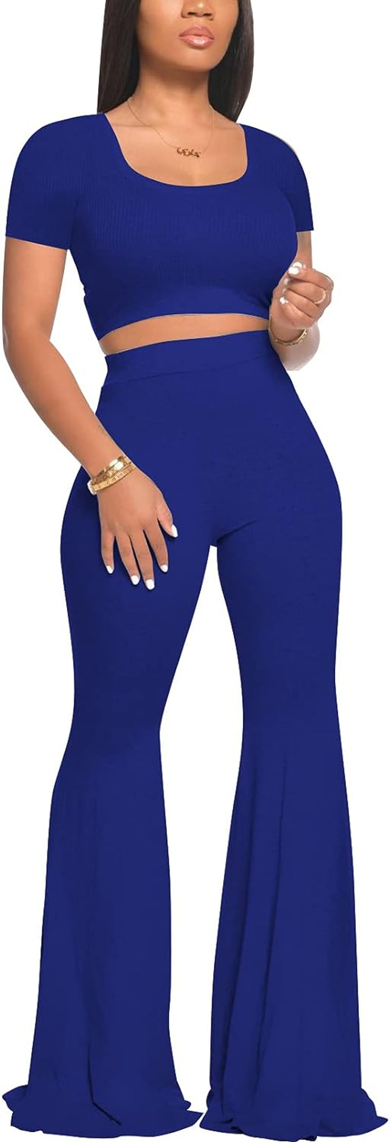 2 Piece Outfits for Women Workout Sets - Sexy Crop Top + High Waisted Flared Long Pant Sets Track Suits Yoga Sports