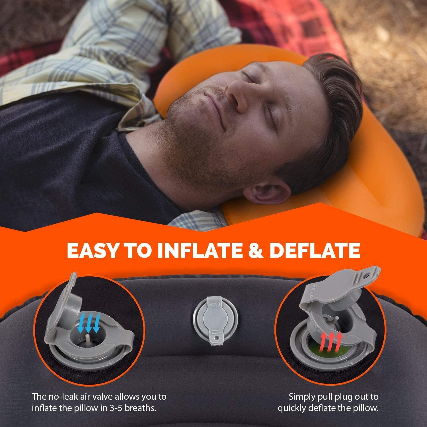 Compressible Inflatable Camping Pillow - Backpacking & Beach Use, Multiple Colors, Ergonomic Neck & Lumbar Support