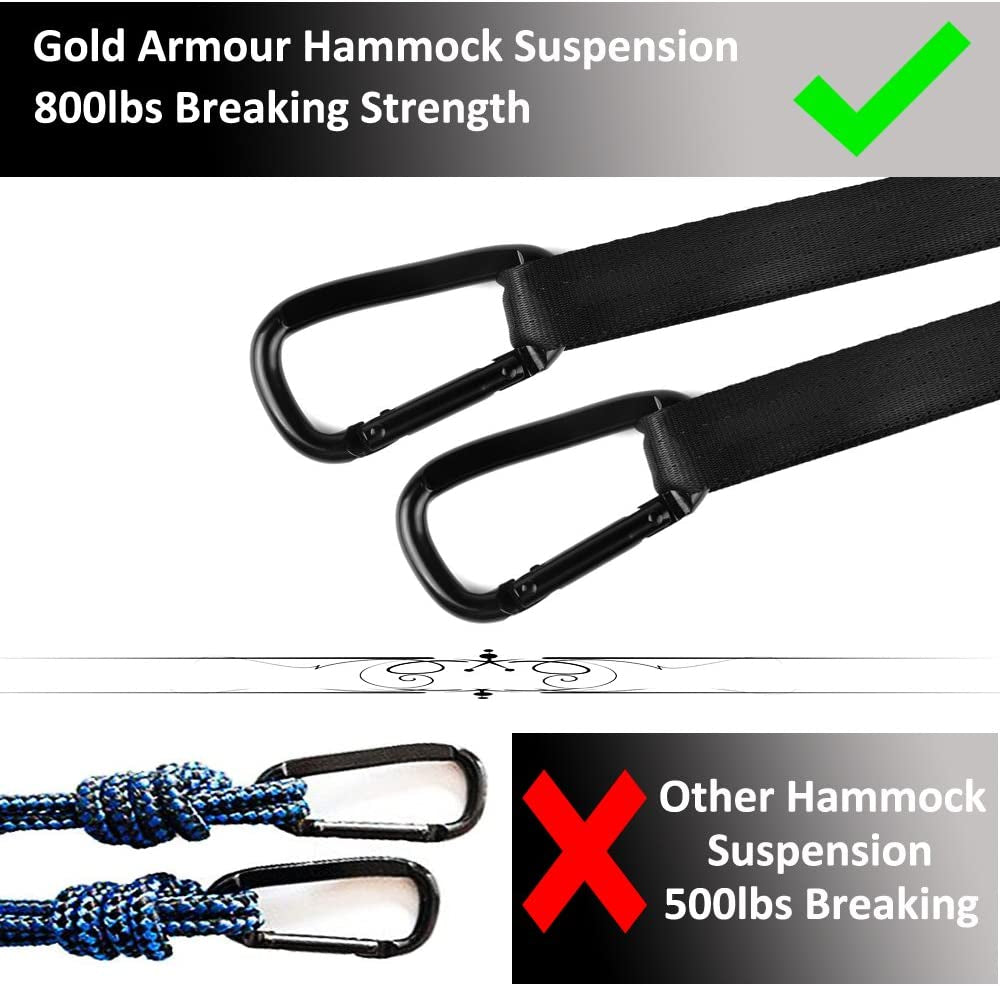 Gold Armour Camping Hammock - Portable Hammock Single Hammock Camping Accessories Gear for Outdoor Indoor Adult Kids, USA Based Brand (Black)