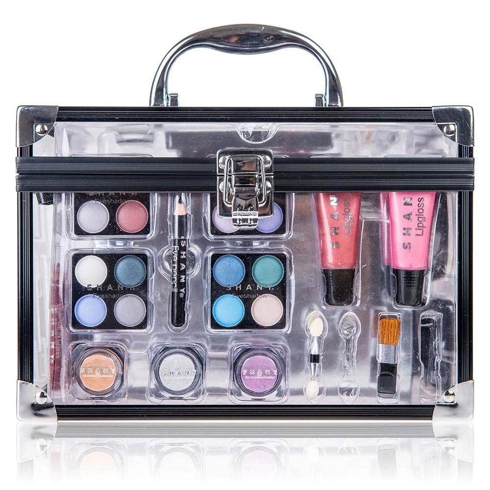 SHANY Carry All Trunk Makeup Train Case with Re-Usable Aluminum Beauty Storage Organizer Case. Make up Set with Eye Palettes, Blushes,Face Powders, Manicure, Pedicure and Cosmetics Brushes. GIFT SET