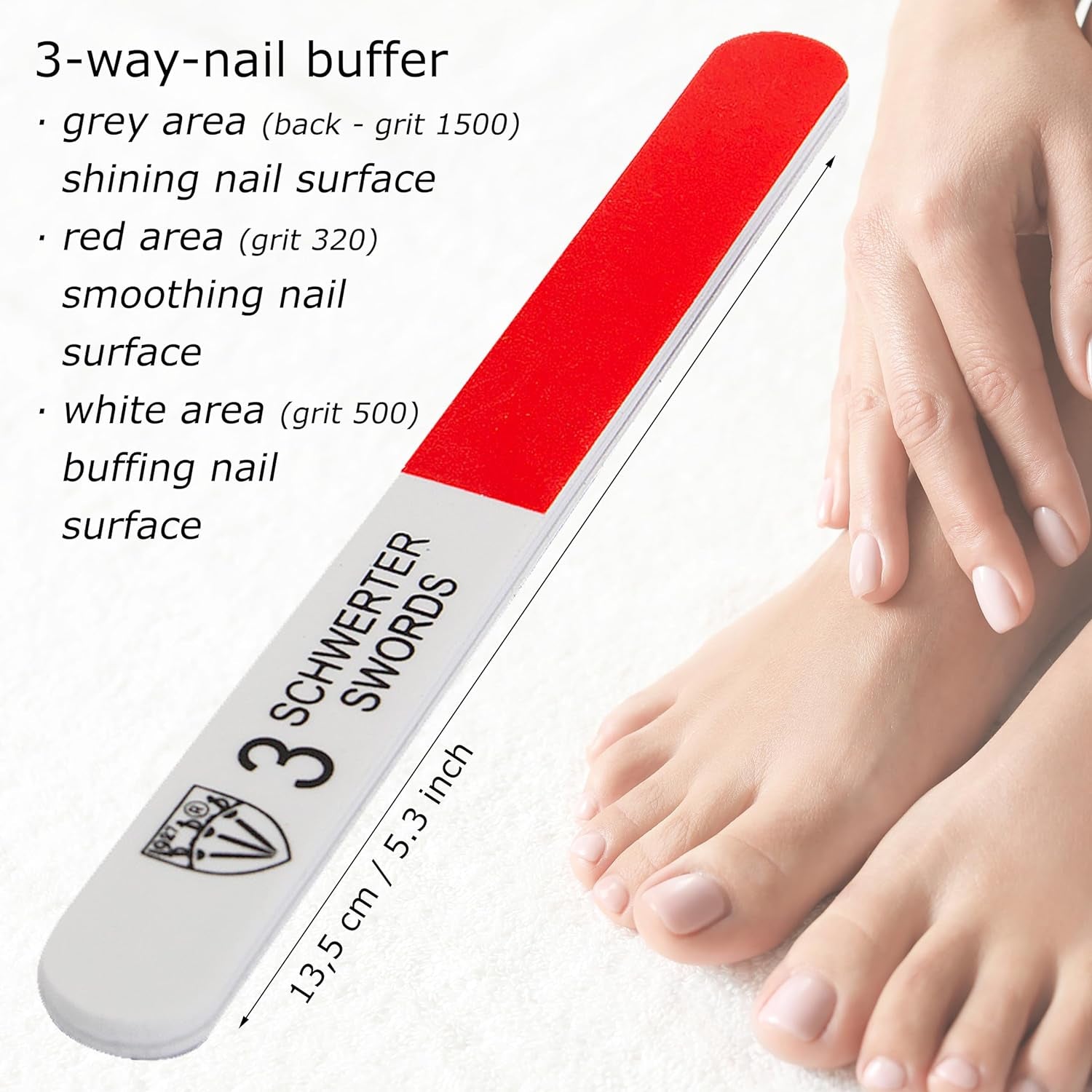 3 Swords Germany - Sapphire Metal Nail File Set 2 Pieces with 1 Piece 3-Way Nail Buffer – Nail Care Made in Solingen/Germany