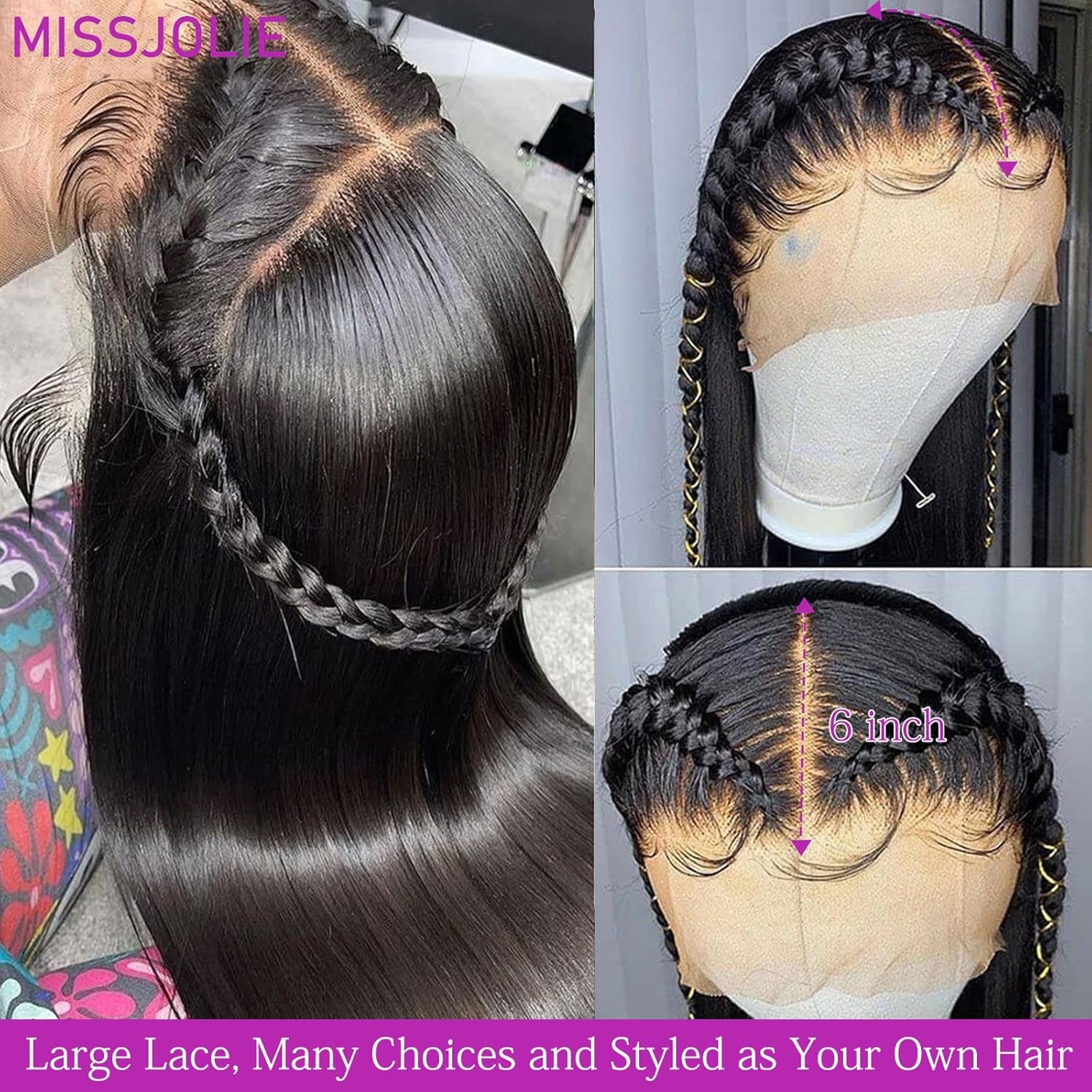 MISSJOLIE 13X6 Lace Front Human Hair Wig Straight Pre Plucked with Baby Hair Natural Hairline 180% Density Glueless 22 Inch Natural Color