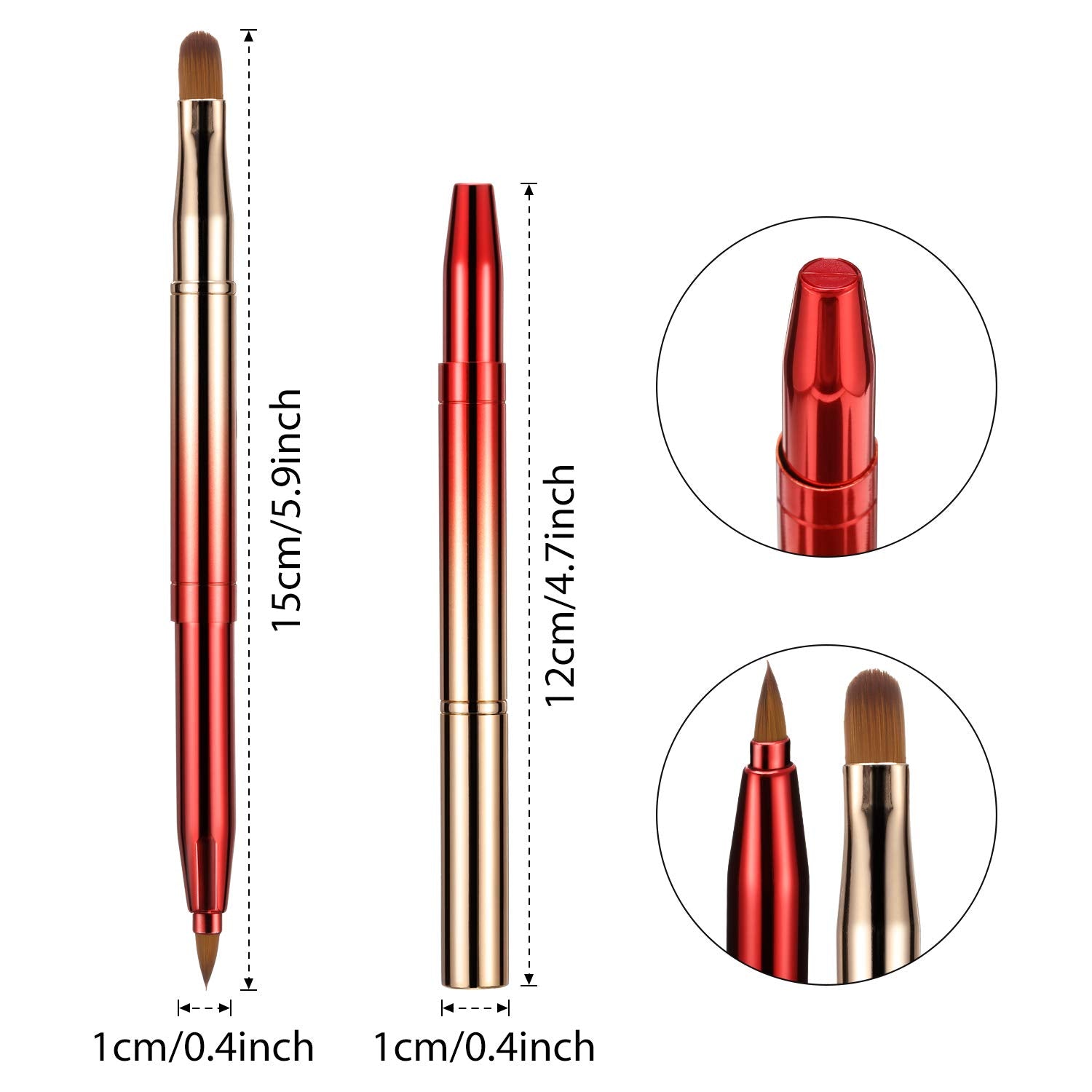 TOODOO 3 Pack Retractable Lip Brush for Lipstick with Cap Dual-Ended Liner Foundation Makeup Brush Sets Travel Applicators(Gradient Black, Gradient Red, Bright Pink)