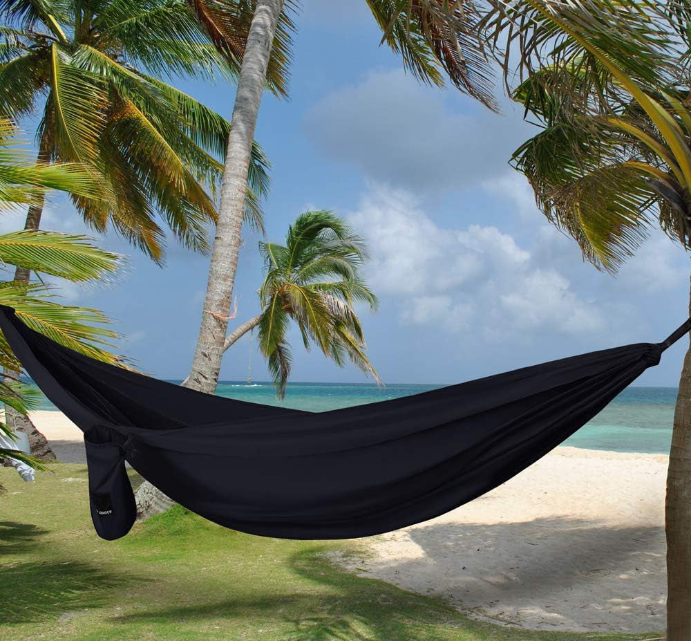 Gold Armour Camping Hammock - Portable Hammock Single Hammock Camping Accessories Gear for Outdoor Indoor Adult Kids, USA Based Brand (Black)