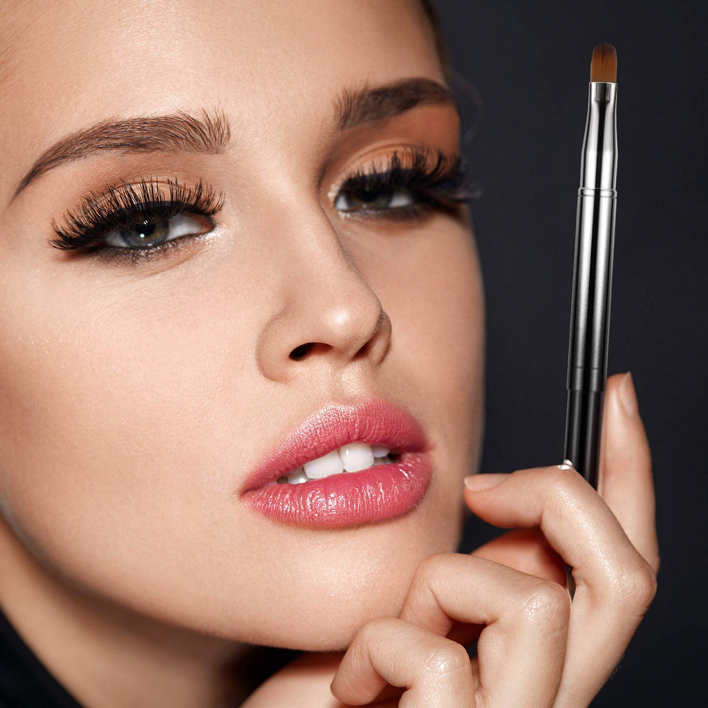 TOODOO 3 Pack Retractable Lip Brush for Lipstick with Cap Dual-Ended Liner Foundation Makeup Brush Sets Travel Applicators(Gradient Black, Gradient Red, Bright Pink)