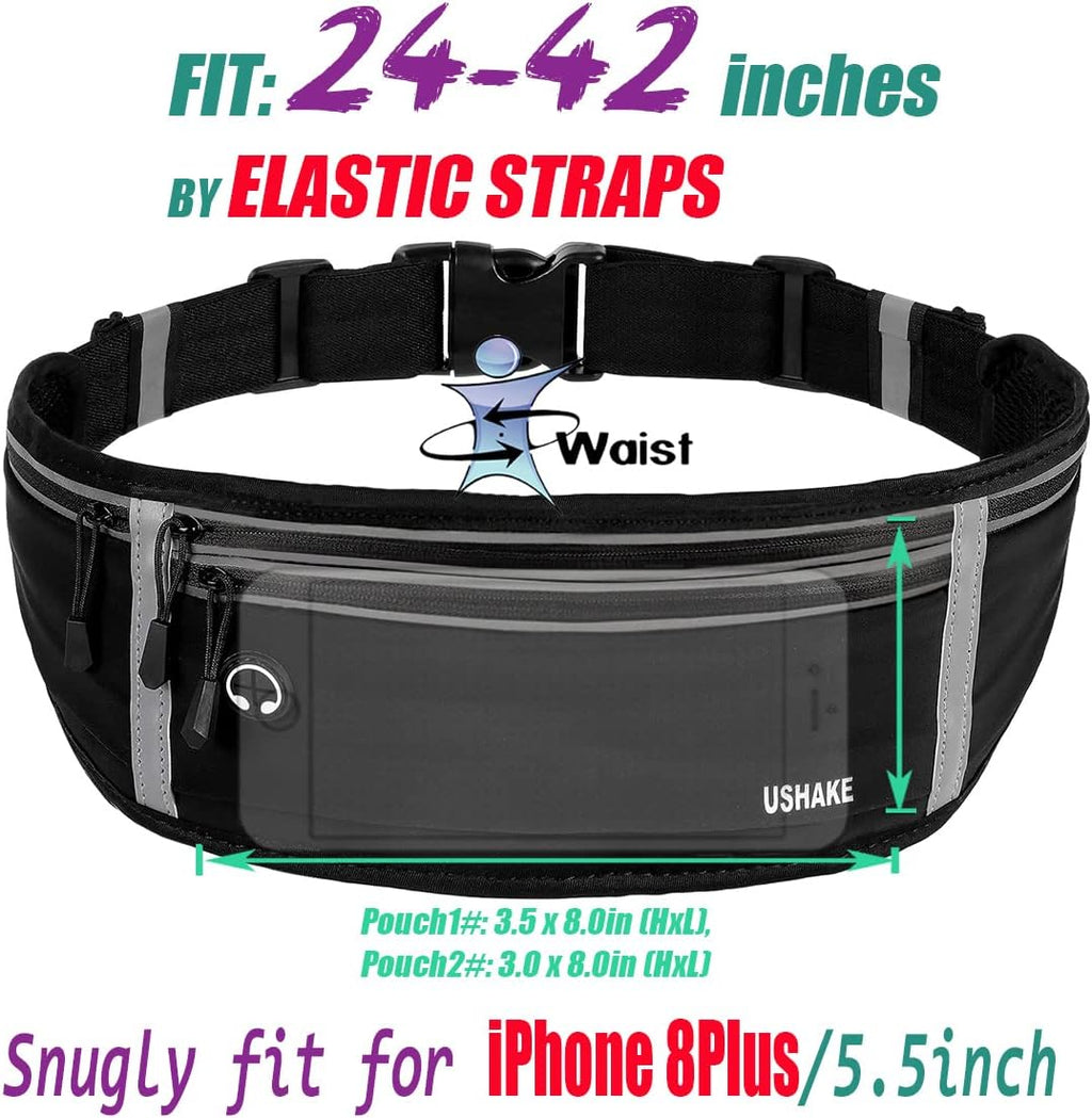 USHAKE Slim Running Belt, Workout Fanny Pack for Men Women,Exercise Waist Pack for Apple Iphone Holder, Runner Belt for Running Walking Cycling Camping Gym