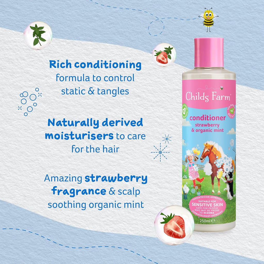 Childs Farm, Kids Hair Conditioner for Dry, Sensitive Skin & Scalp, Strawberry & Organic Mint, Conditions & Nourishes, Vegan, Cruelty-Free, 16.9 Fl Oz