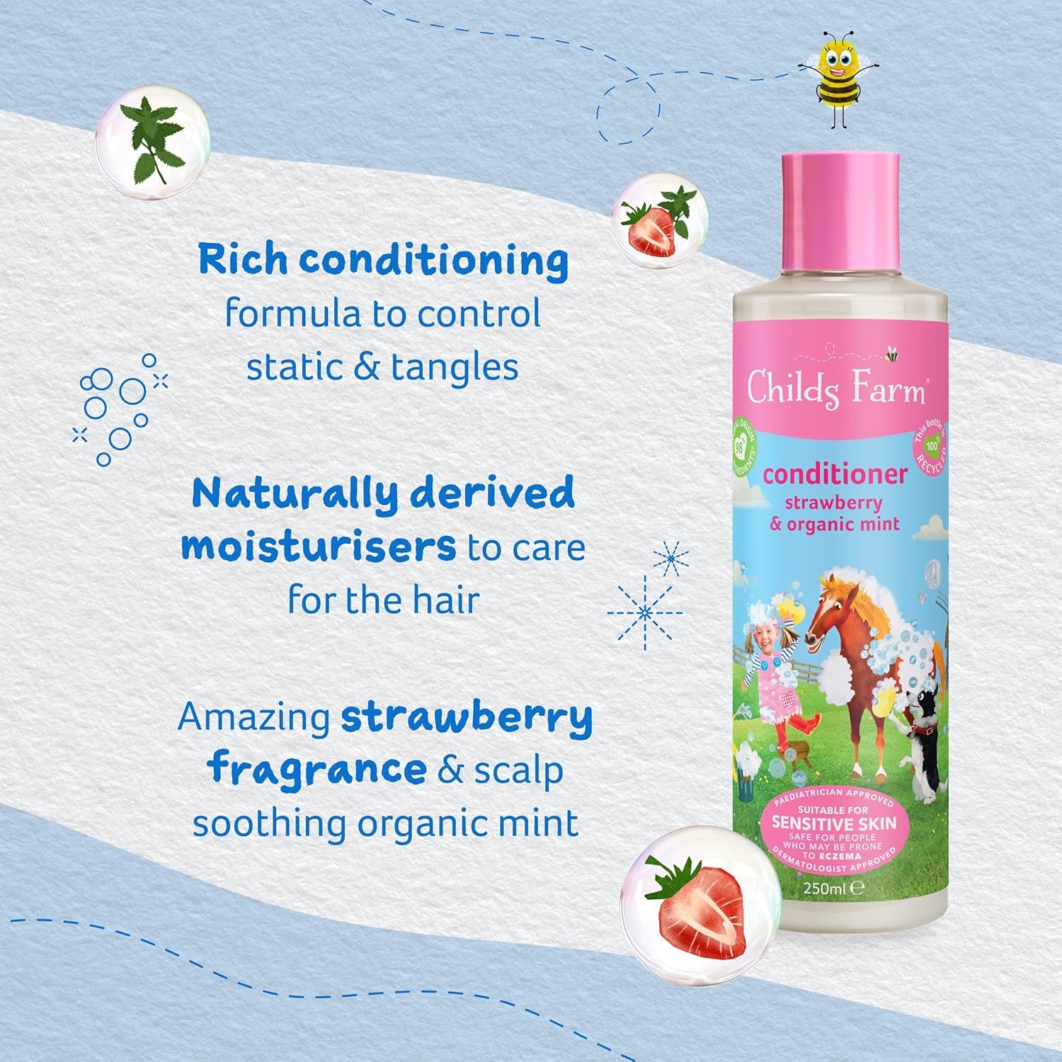 Childs Farm, Kids Hair Conditioner for Dry, Sensitive Skin & Scalp, Strawberry & Organic Mint, Conditions & Nourishes, Vegan, Cruelty-Free, 16.9 Fl Oz