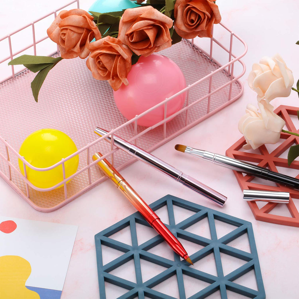 TOODOO 3 Pack Retractable Lip Brush for Lipstick with Cap Dual-Ended Liner Foundation Makeup Brush Sets Travel Applicators(Gradient Black, Gradient Red, Bright Pink)