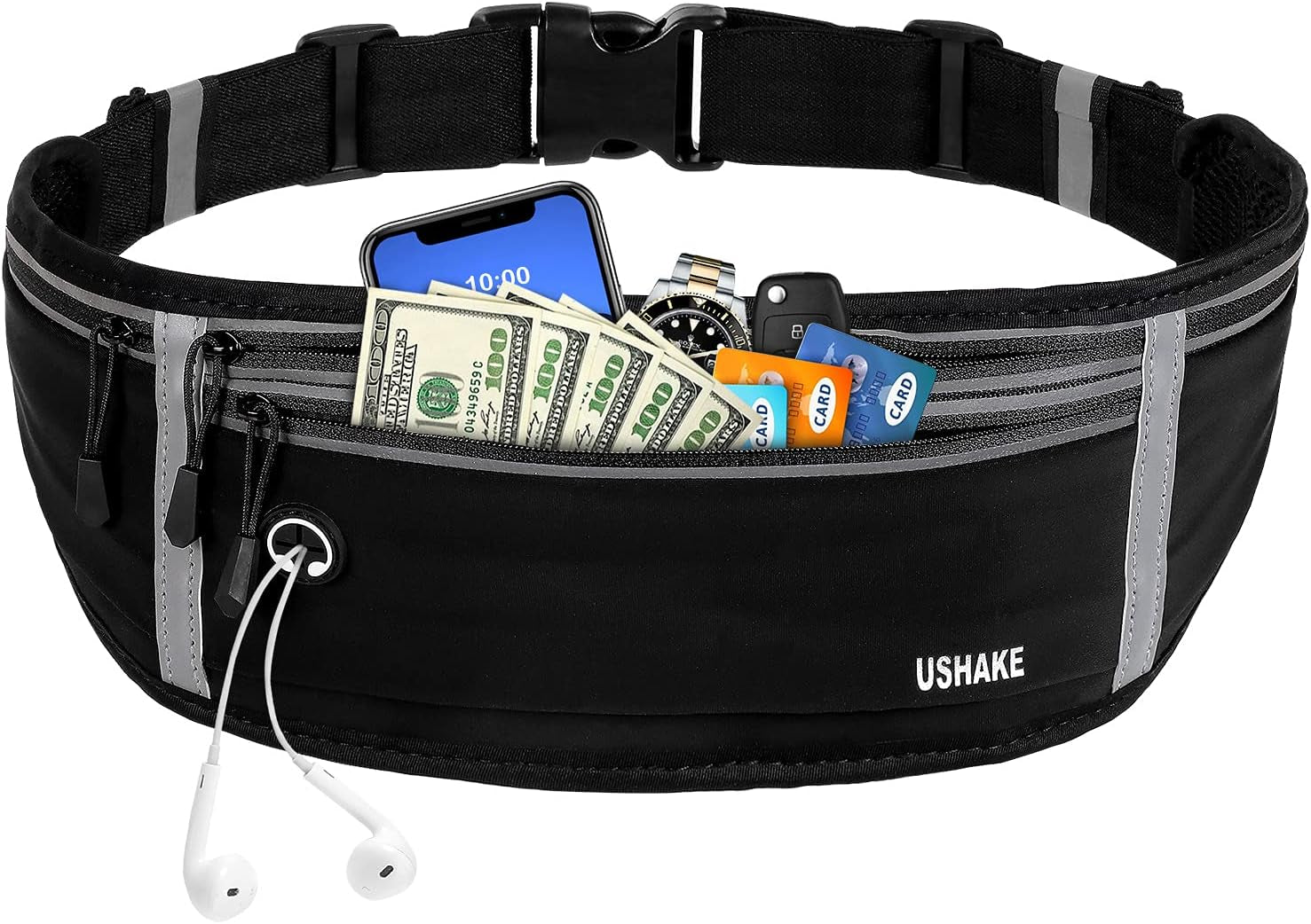 USHAKE Slim Running Belt, Workout Fanny Pack for Men Women,Exercise Waist Pack for Apple Iphone Holder, Runner Belt for Running Walking Cycling Camping Gym