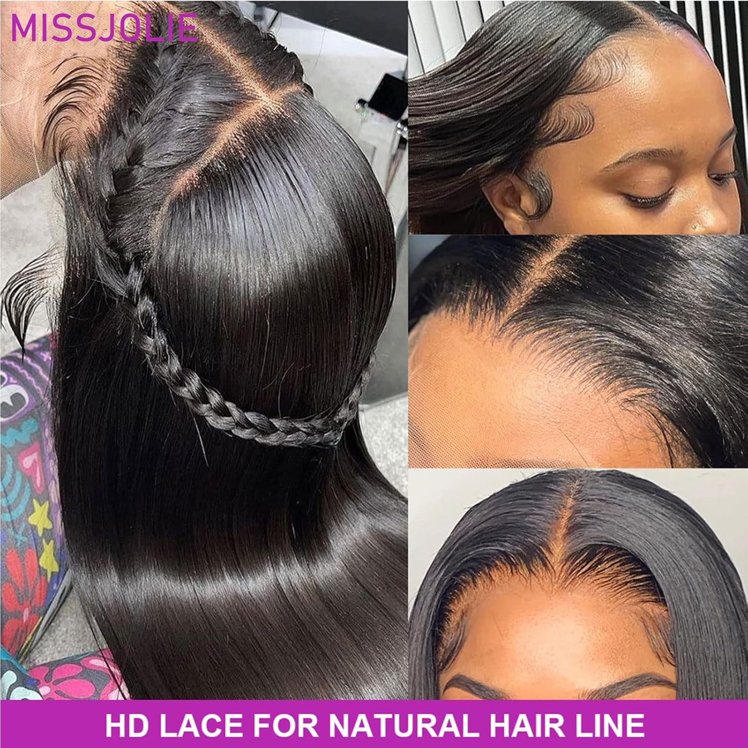 MISSJOLIE 13X6 Lace Front Human Hair Wig Straight Pre Plucked with Baby Hair Natural Hairline 180% Density Glueless 22 Inch Natural Color