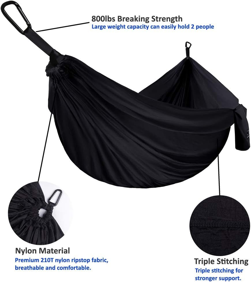 Gold Armour Camping Hammock - Portable Hammock Single Hammock Camping Accessories Gear for Outdoor Indoor Adult Kids, USA Based Brand (Black)